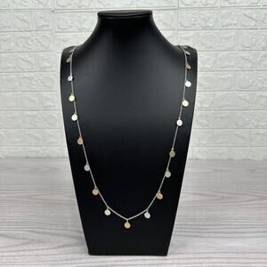 Gold Silver Mixed Brushed Metal Coin Necklace Spring Ring Clasp Costume Jewelry